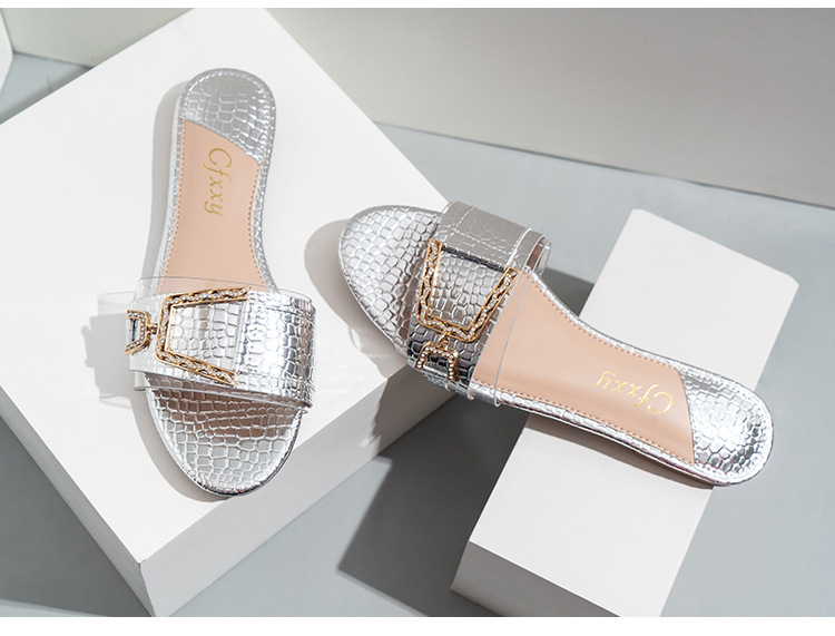 Cfxxy Cross Border Stone Pattern Flat Women S Sandales Pantoufles Mode Strass Boucle De Ceinture_voghion.com