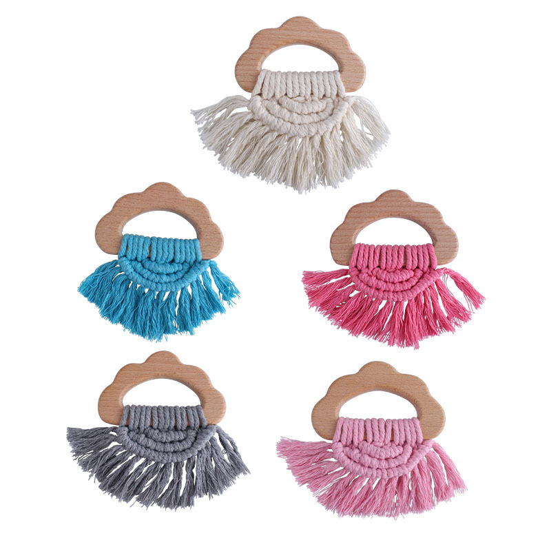 Bricolaje bebé creativo haya nube mordedor pulsera tejida a mano de algodón cuerda de juguete bebé dientes de molienda palo
