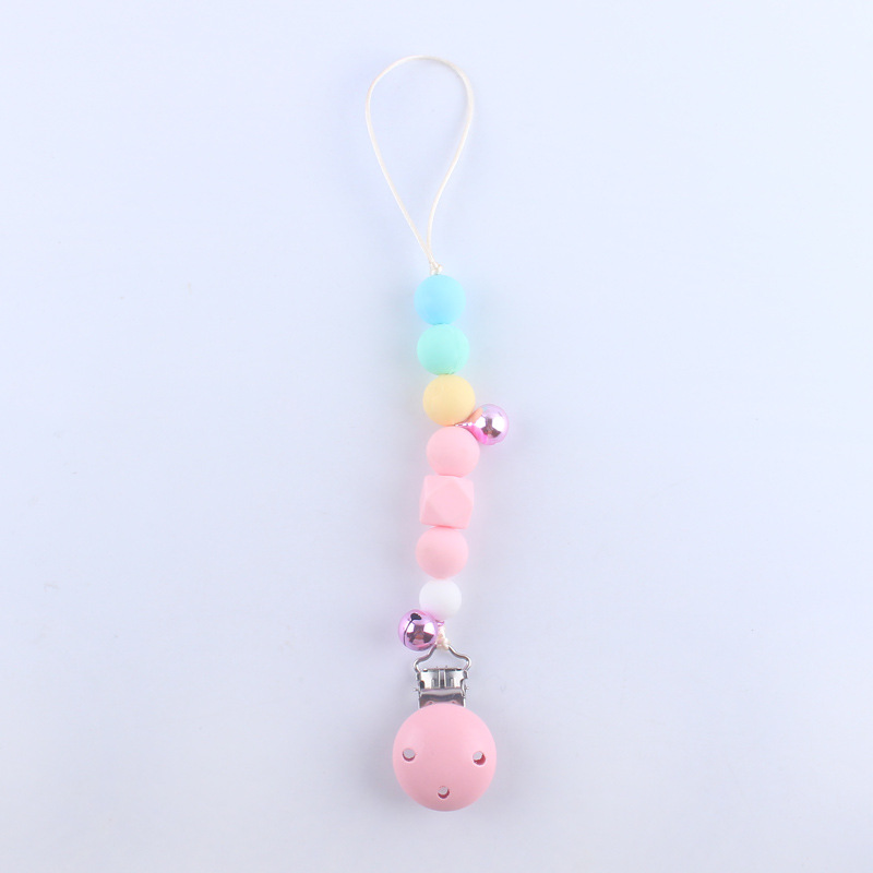Pequeña campana bebé silicona pezón clip cadena dientes de bebé Cadena de molienda cadena anti-caída calmante teether pezón