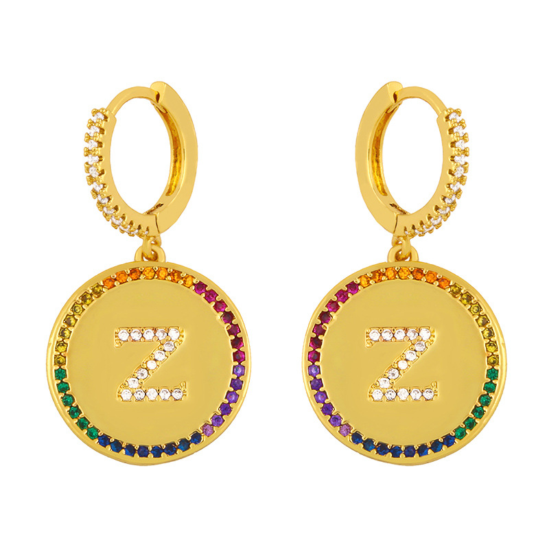 Fashion 26 English Alphabet  Inlaid Color Zircon Earrings display picture 15