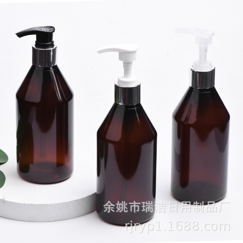 300ml棕色斜肩电化铝乳液瓶化妆水分装瓶现货供应PET塑料瓶厂家