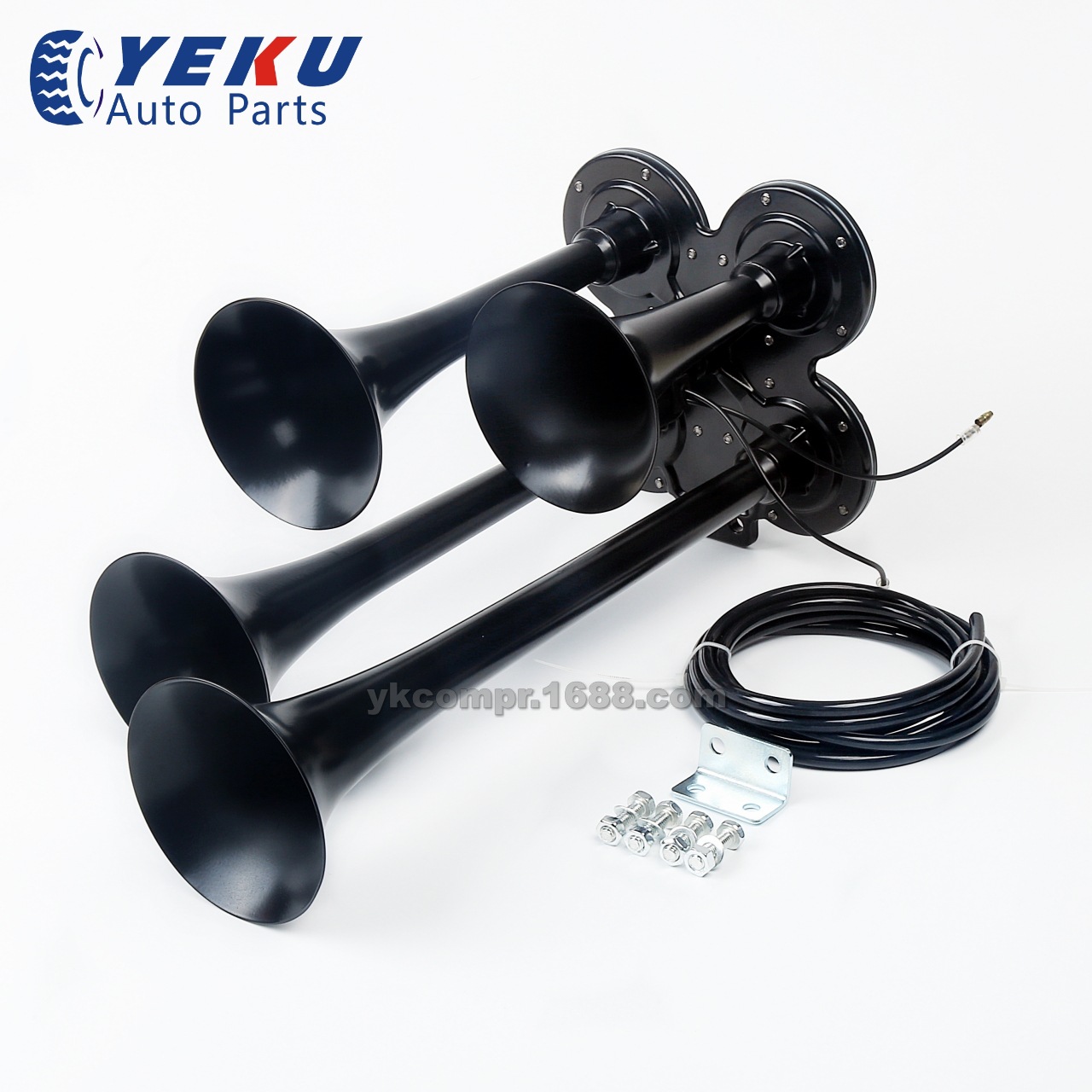 四管黑色电动气喇叭12V150db货车喇叭.jpg