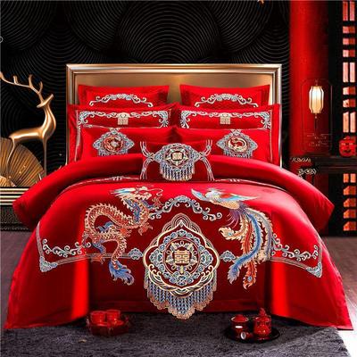 新款100支提花长绒棉婚庆多件套 加厚纯棉中国风贡缎绣花四件套|ru