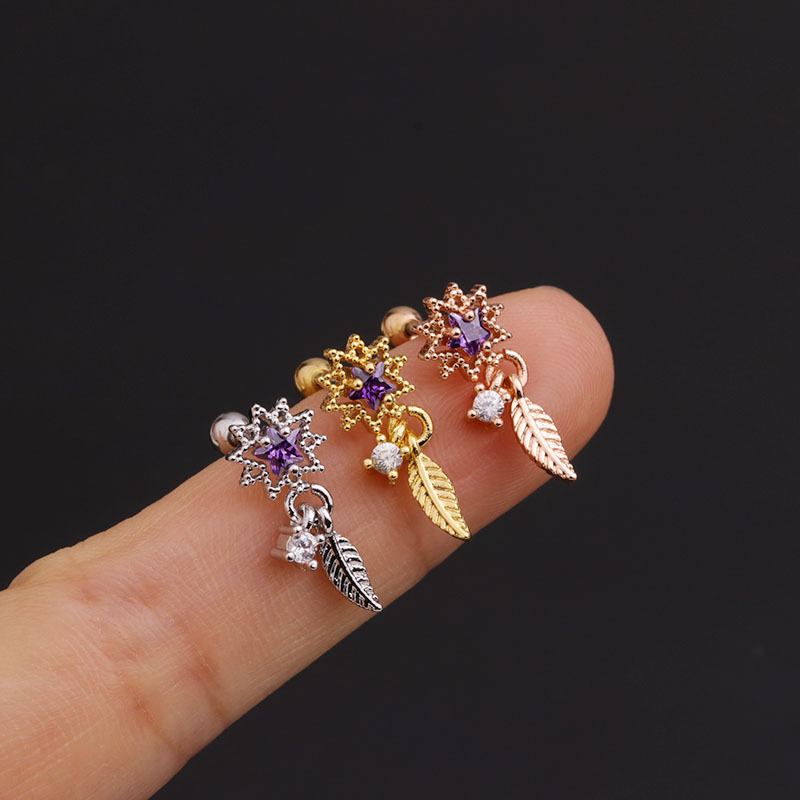 Ear Cartilage Rings & Studs Lady Flower 316 Stainless Steel  Copper Inlaid Zircon display picture 4