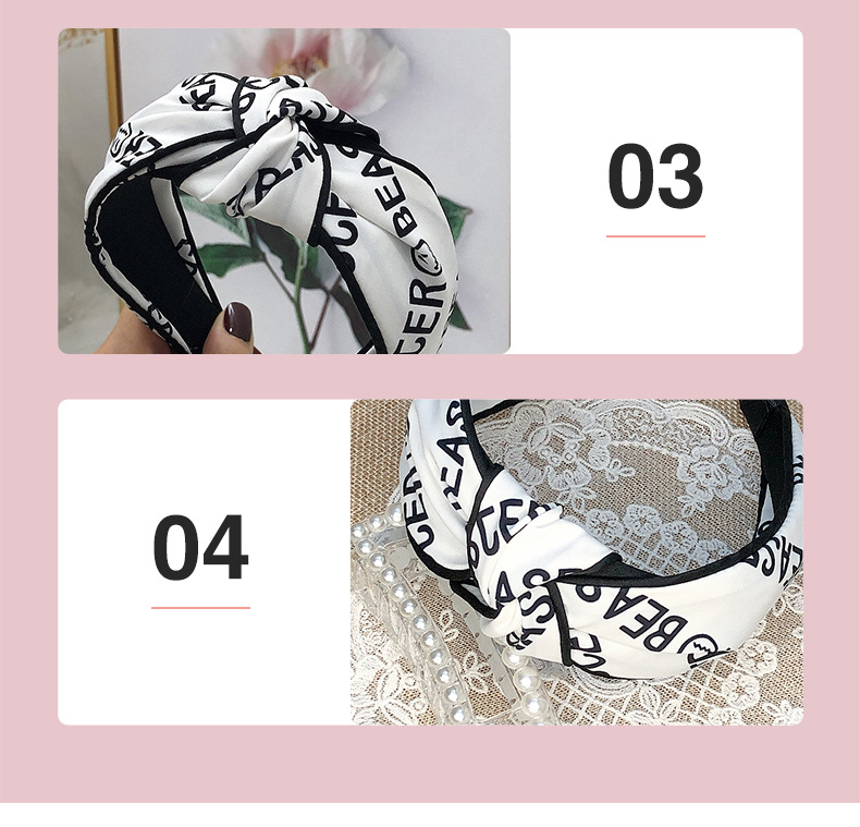 Korea New Simple Fashionable Alphabet Fabric Bilateral Hit Color Middle Knot Wide Side Hairband For Women display picture 4