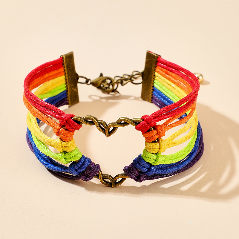 New Fashion Hand-woven Love Friendship Rainbow-colored Heart-shaped Alloy Bracelet display picture 2