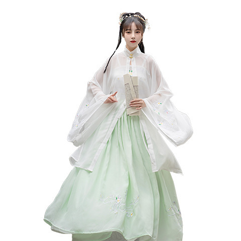 Hanfu women Hanfu Ming system three piece embroidery of cardigan and vertical collar long shirt