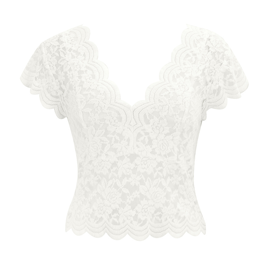  V-neck short-sleeved lace sexy short T-shirt NSAL2872