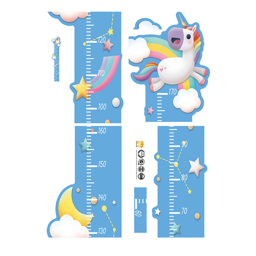 Aike Cartoon Unicorn Dinosaur Wall Sticker Children's Room Height Sticker Background Decoration Removable PVC Self-Adhesive Paper
