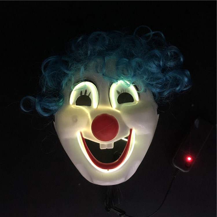 万圣节新款搞笑小丑LED发光面具假发头套冷光线 厂家直销舞会道具