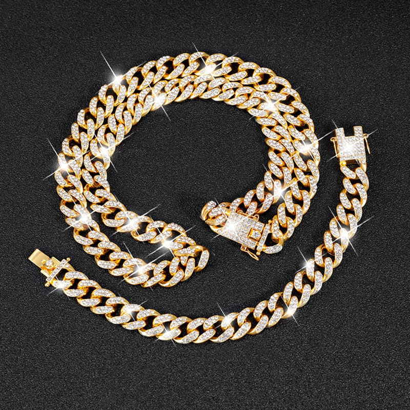 Set di braccialetti per orologio da uomo Set di 3 pezzi di gioielli per orologi stile hip-hop, collana con bracciale per orologio quadrato pieno di diamanti_voghion.com