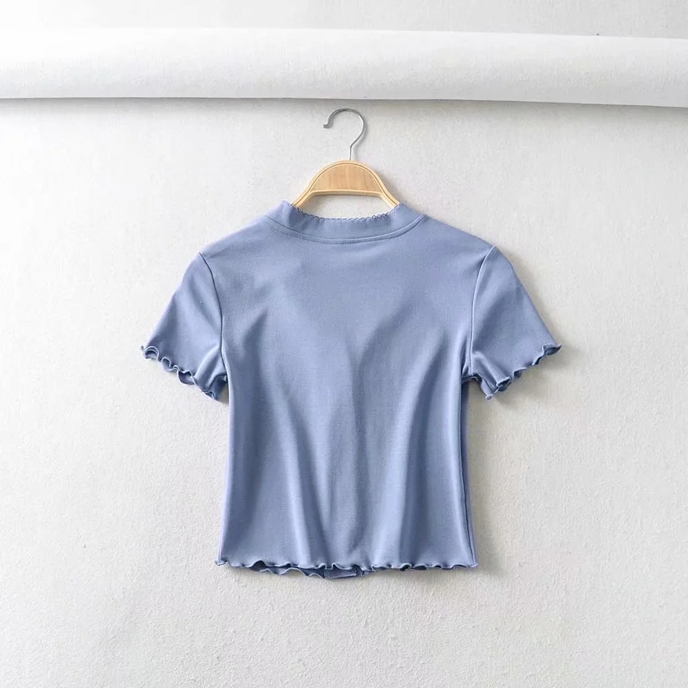 short-sleeved summer cropped short retro V-neck lace T-shirt NSAC52138