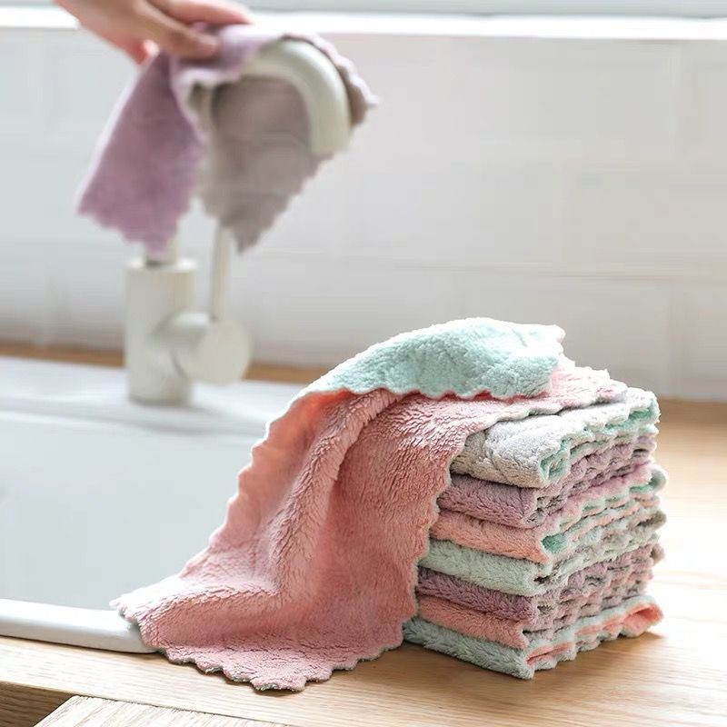 Double-sided absorbent dishwashing cloth coral fleece non-staining oil strong absorbent fast dry cleaning bowl decontamination strong dishcloth stall selling