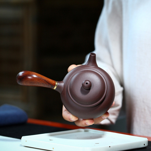 Yixing original ore purple mud hand-painted purple clay pot Tang Yu pot horizontal handle side handle tea set mixed batch online store agent one piece drop shipping