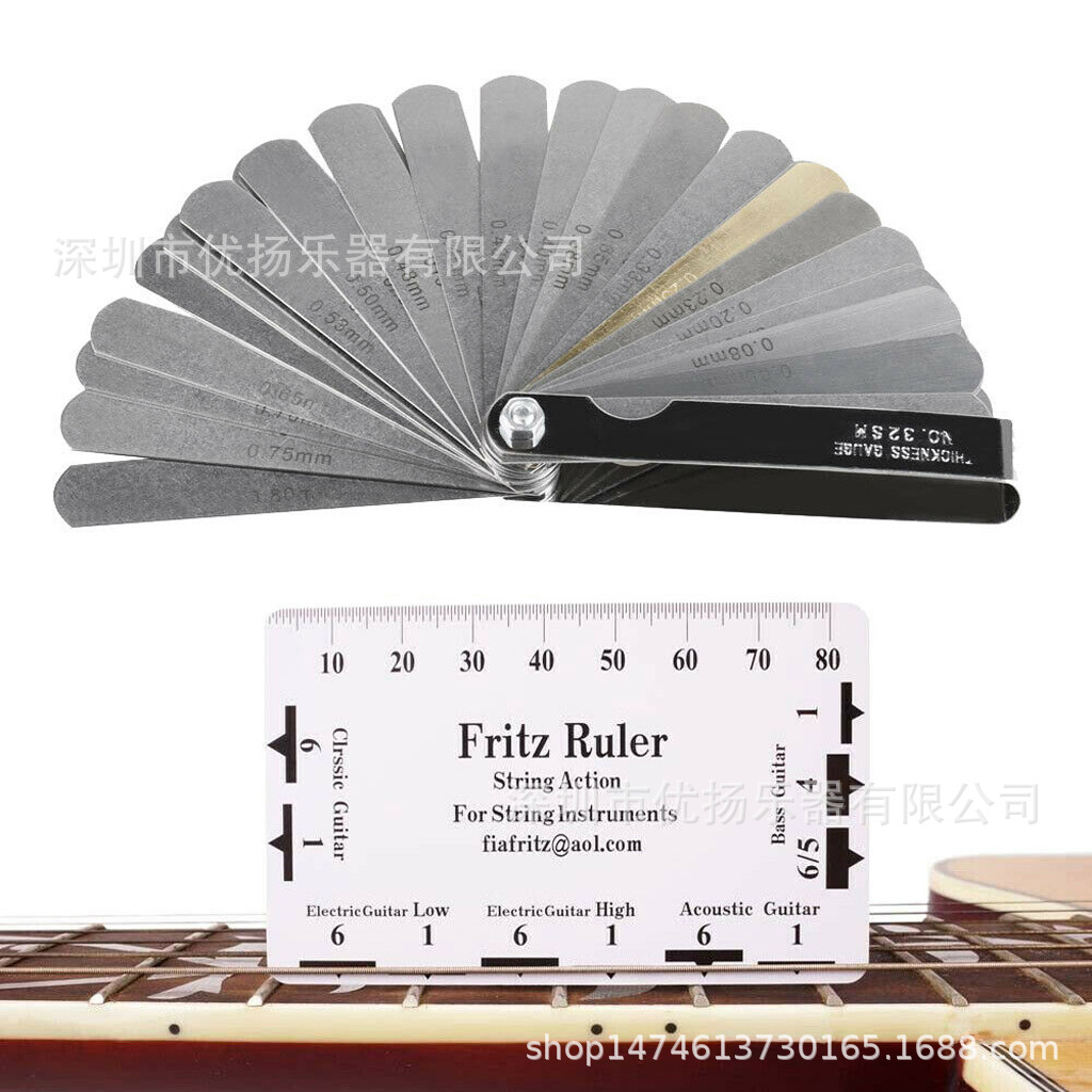 Traje de herramientas de guitarra Regla de radián Regla de brecha de guitarra Regla de altura de la cadena Hoja de protección de alambre de piedra de molienda