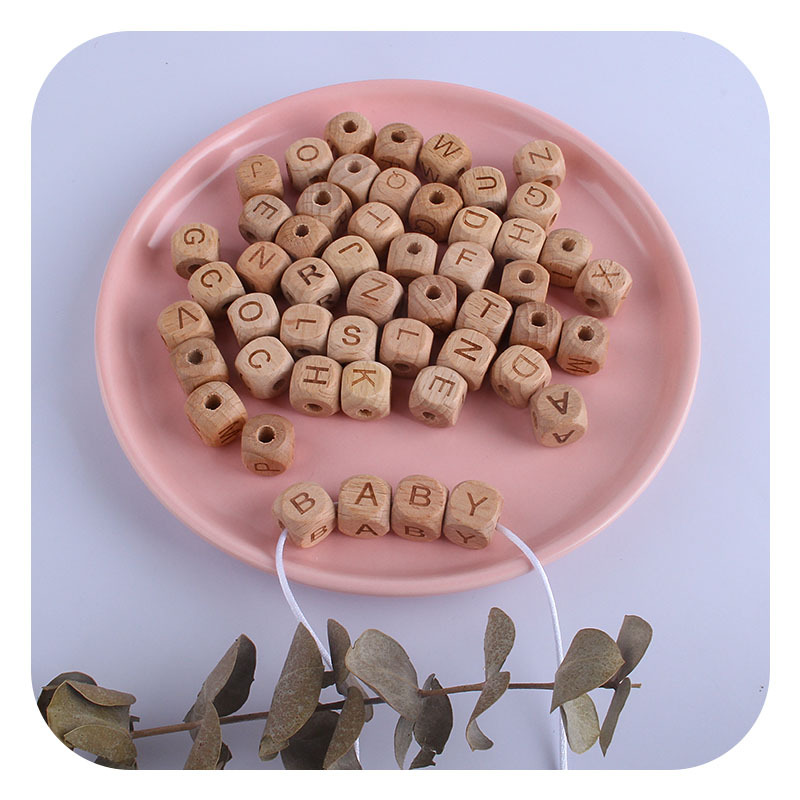 Suministros para bebés 26 letras inglesas haya joyería tesoro nombre palabra pezón cadena mordedor pulsera DIY Accesorios