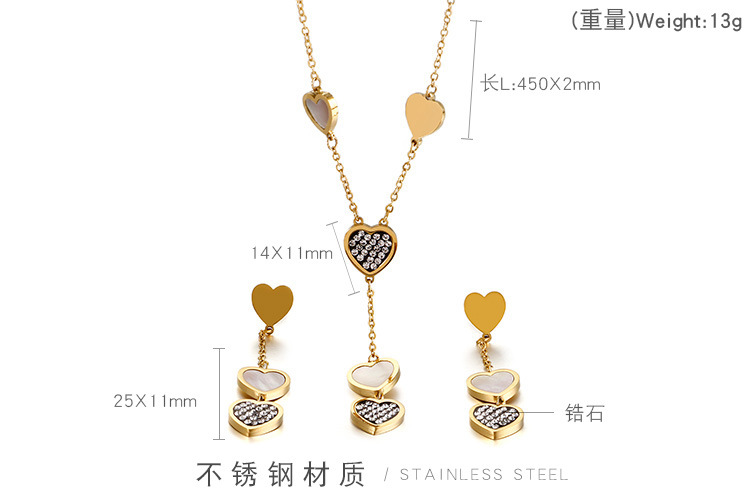 Korean temperament love titanium steel diamond necklace shell wild earrings set wholesale