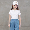 2020基础款韩版女童大童纯色圆领短袖前短后长 白色木耳边短款T恤|ms
