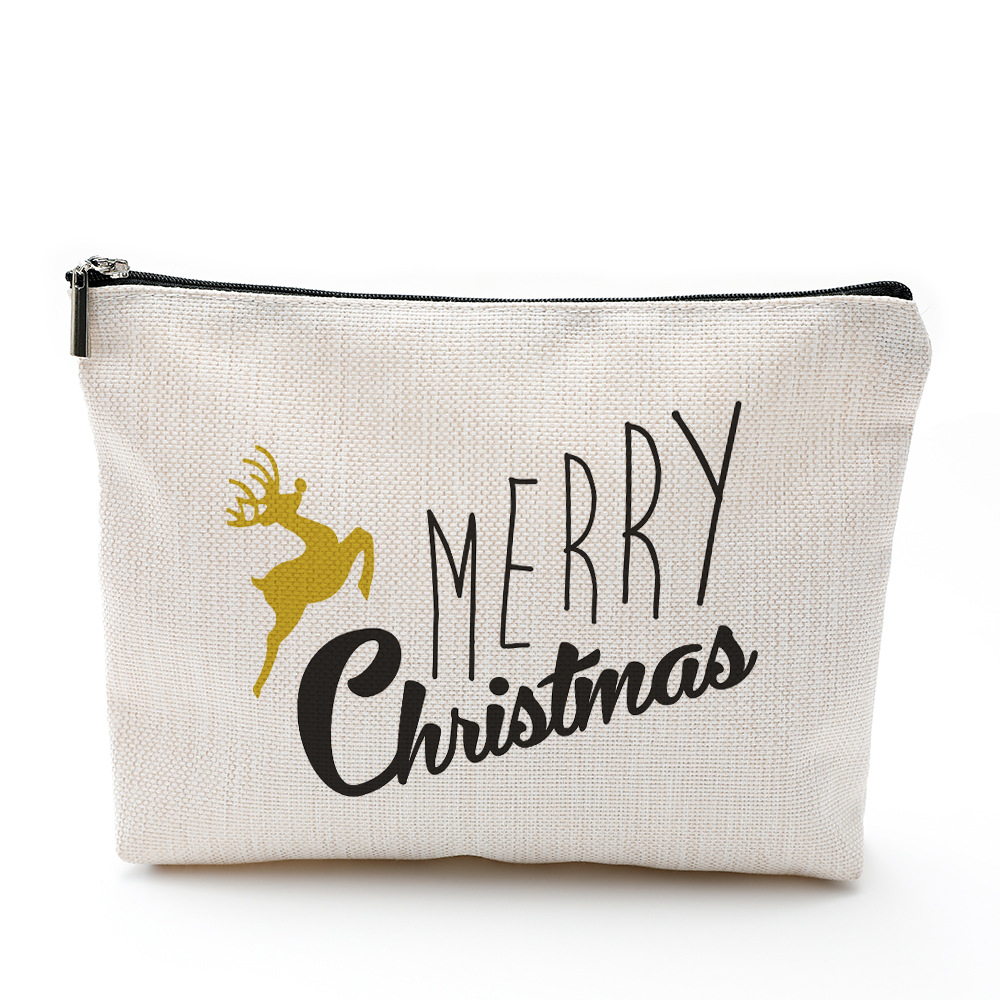 圣诞化妆包防水棉麻拉链袋 化妆品饰品收纳袋 旅行洗漱用品收纳包
