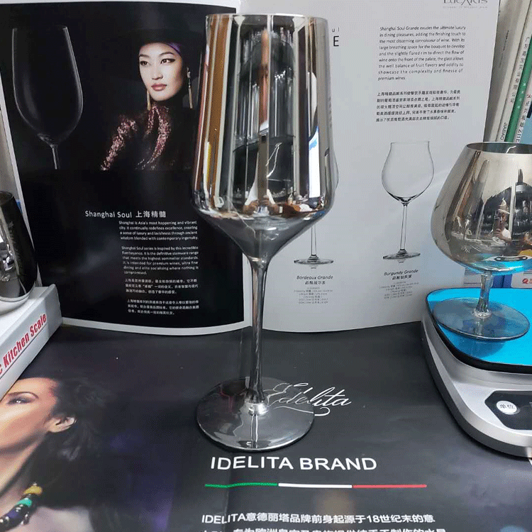 Galvanizado copa de vino negro gris ahumado copa de vino europeo banquete occidental champán cristal copa de vino