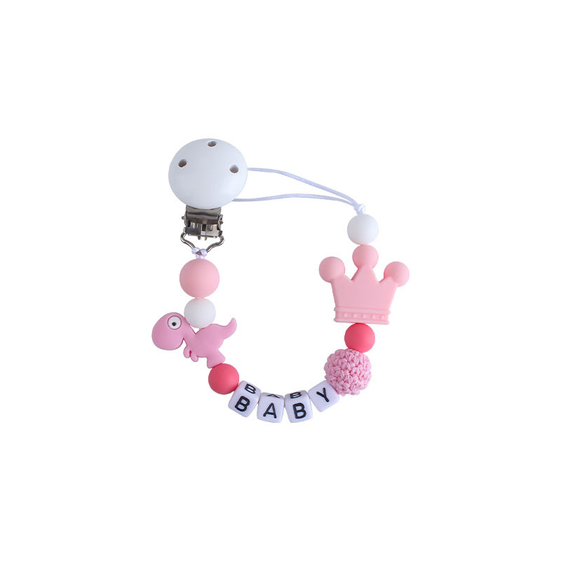 Hemu clip de silicona calmante Cadena de chupete corona mordedor cadena anti-caída pequeña cadena de silicona de dinosaurio Cadena de chupete suministros para bebés