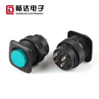 方形按钮R16-504A电源按键开关1常开红黄绿色16mm带自锁按通开关