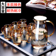 家用玻璃冷水壶防爆大容量凉水杯北欧炫彩果汁壶耐高温泡茶壶套装