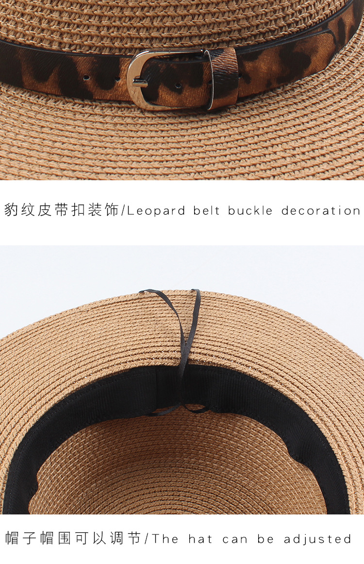 Fashion Summer New Style British Flat Top Hat Leopard Belt Print Fashion All-match Small Along The Ladies Outdoor Shade Straw Hat Nihaojewelry display picture 8