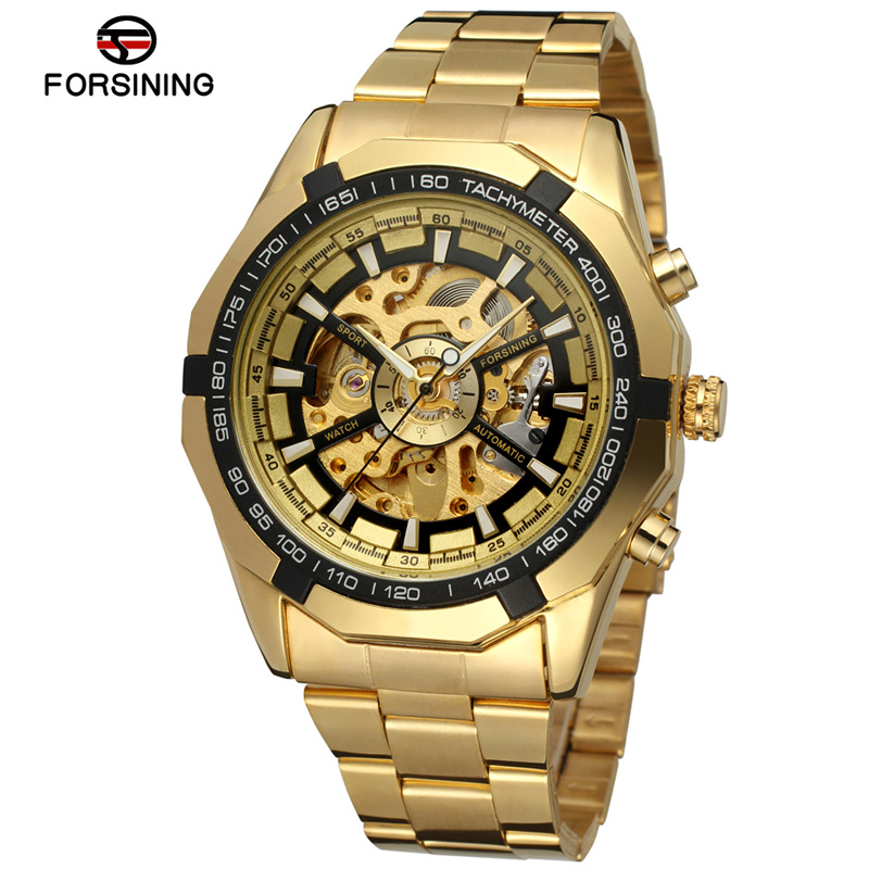 FORSINING correa de acero de los hombres reloj mecánico automático hueco transparente inferior negocio reloj mecánico volante reloj 8042
