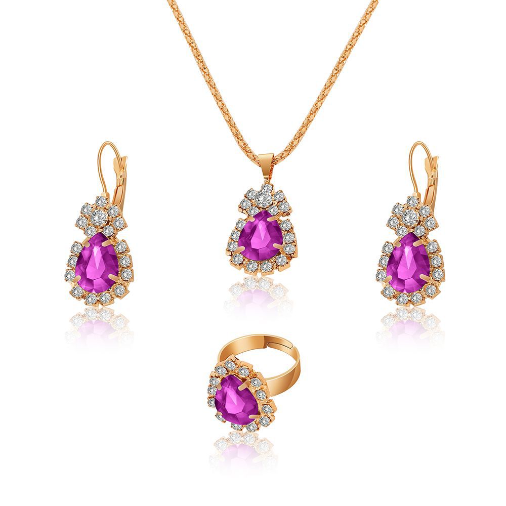 European And American Fashion Water Drop Rhinestone Necklace Earrings Ring Set display picture 13
