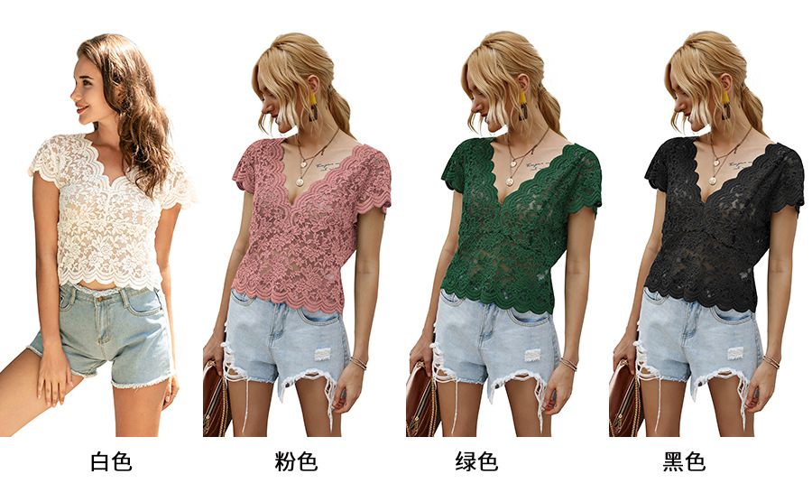  V-neck short-sleeved lace sexy short T-shirt NSAL2872