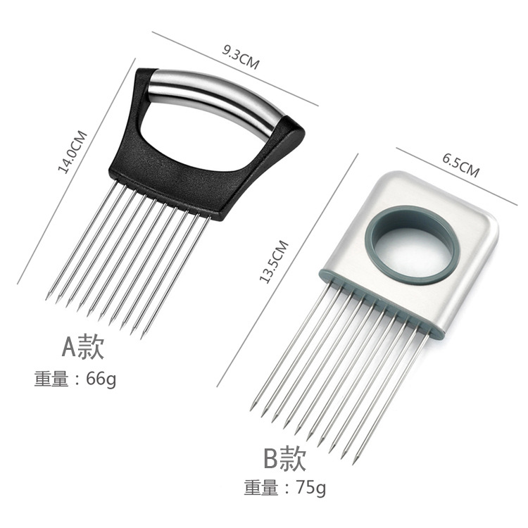 304 de acero inoxidable titular de la aguja de cebolla inserción de corte de frutas y verduras herramienta de rebanar aguja de pino herramienta de cocina