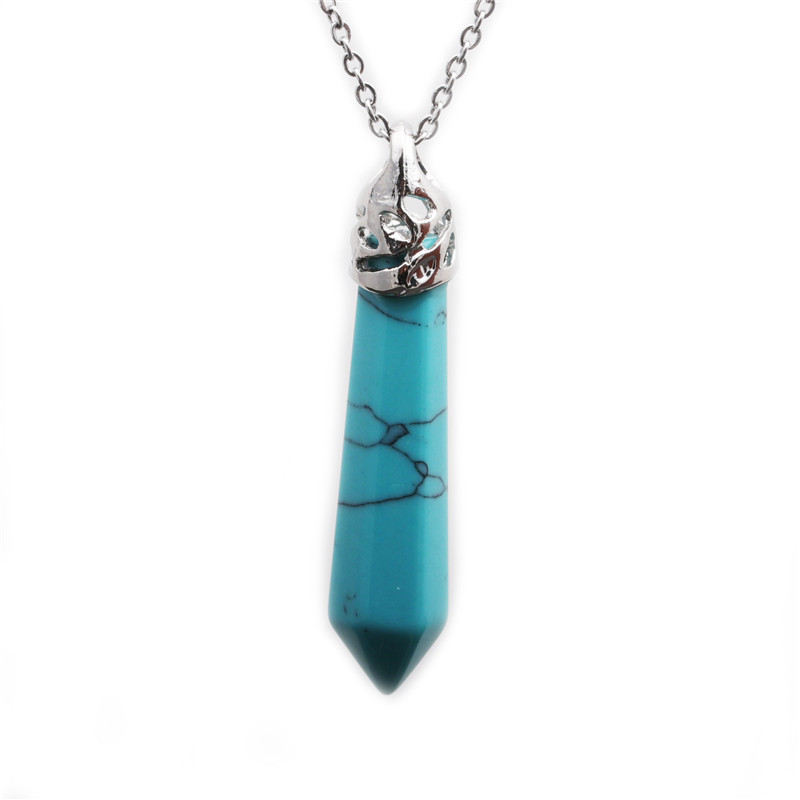 Hexagonal Column Pendant Stainless Steel Turquoise Necklace display picture 4