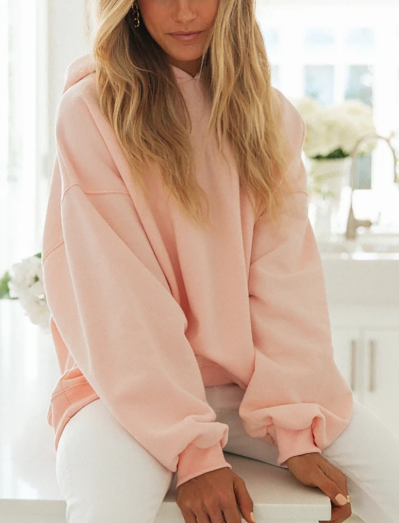 solid color hooded long-sleeved loose sweatshirt NSGE37852