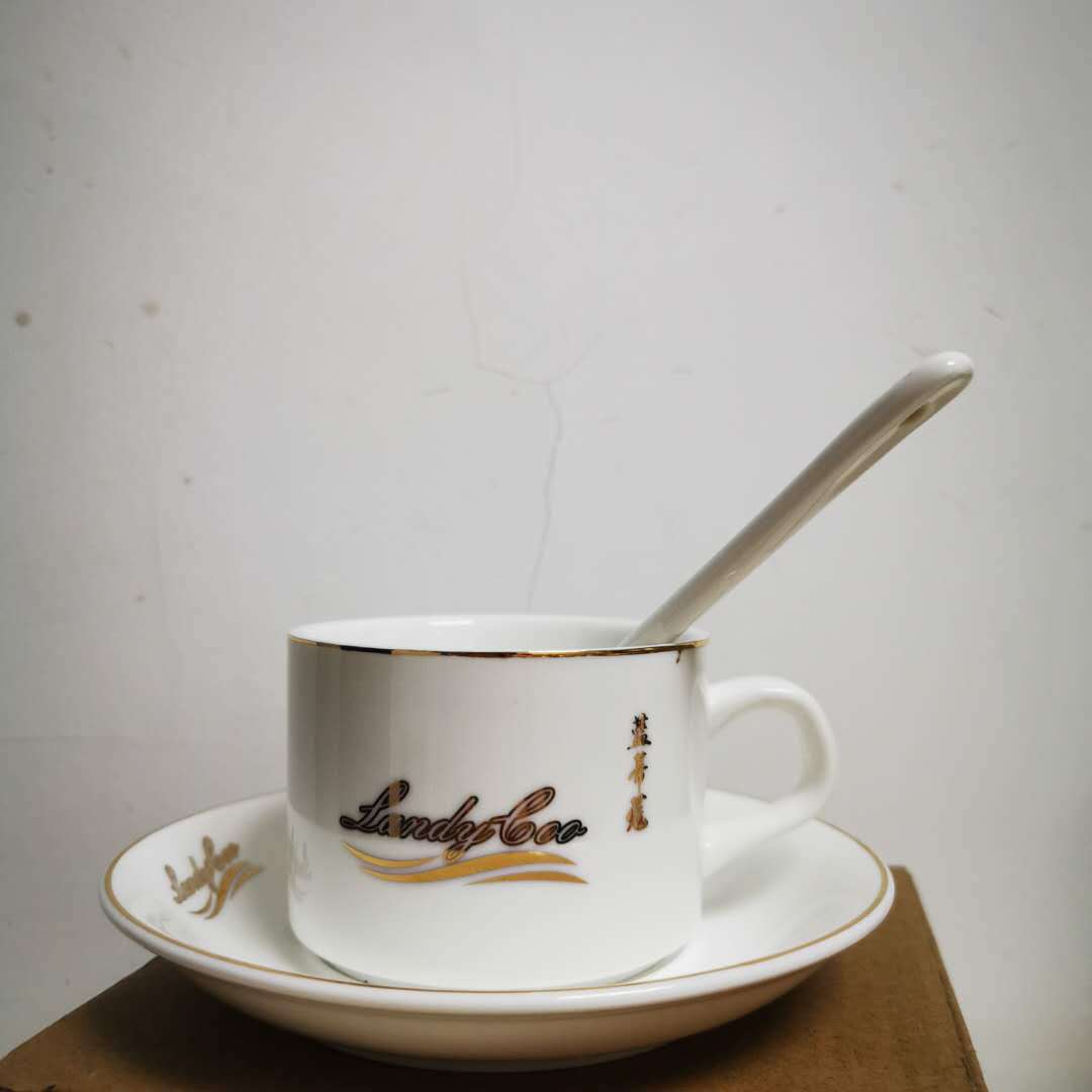 咖啡杯碟勺套裝 白色現代簡約陶瓷金邊帶碟杯下午茶藍蒂蔻咖啡杯