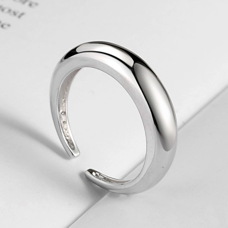 Silver brand minimalistic wavy one size ring, accessory, Korean style
