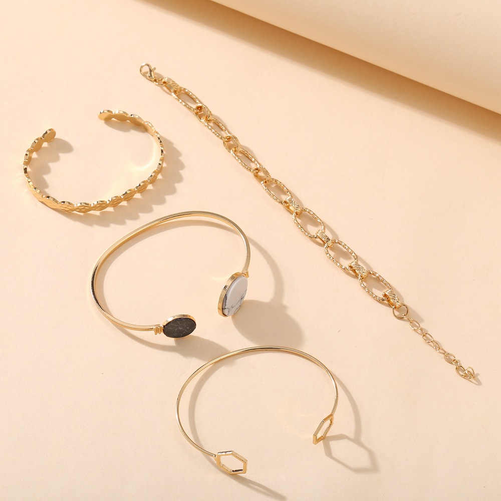 vintage open creative retro marble geometric chain bracelet 5-piece set