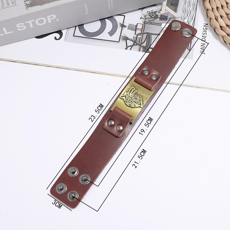 New cowhide wolf head menu0027s bracelet jewelry hot sale nihaojewelry