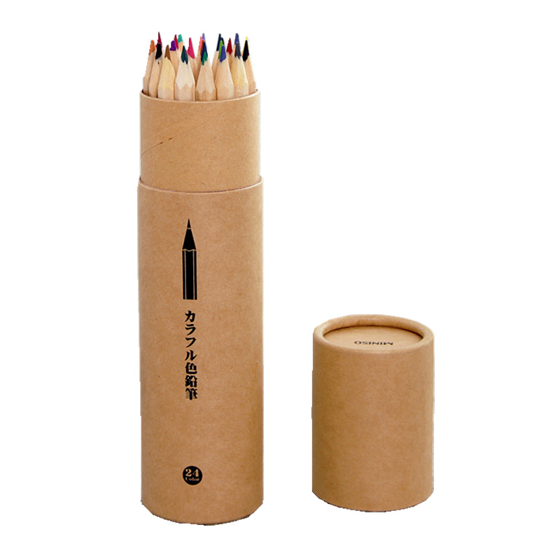 牛皮紙筒裝12色小鉛筆繪畫筆 涂色筆彩色鉛筆套裝批發圖案