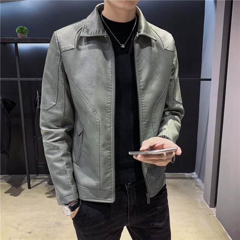 Leather men 2020 new pattern Korean Edition Trend Self cultivation handsome Youth PU locomotive leather jacket coat Autumn and winter