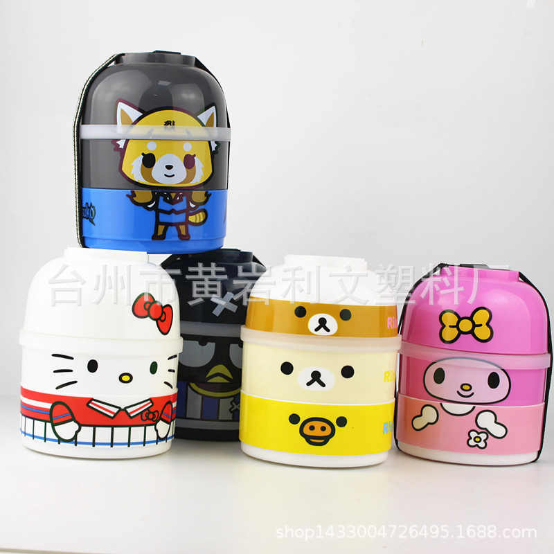 Kawaii Cute Japanese bento lunch box three-layer doll lunch box divided format plastic wheat straw bamboo fiber lunch box