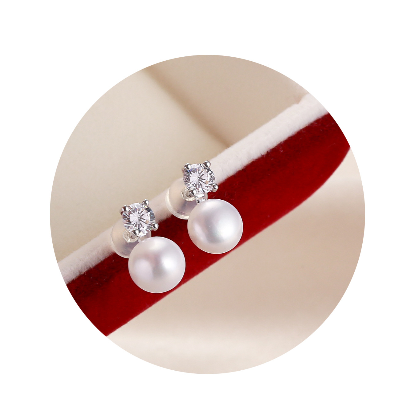 15g Weight 925 Sterling Silver Ear Needle Material 1 Pair 925 Sterling Silver Freshwater Pearl Zircon Round Ear Studs