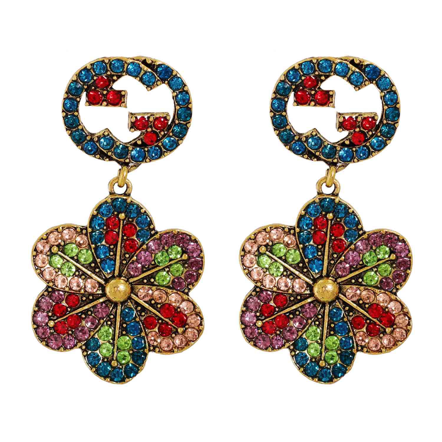 Aretes De Flores Con G Redondos De Colores Con Diamantes display picture 9