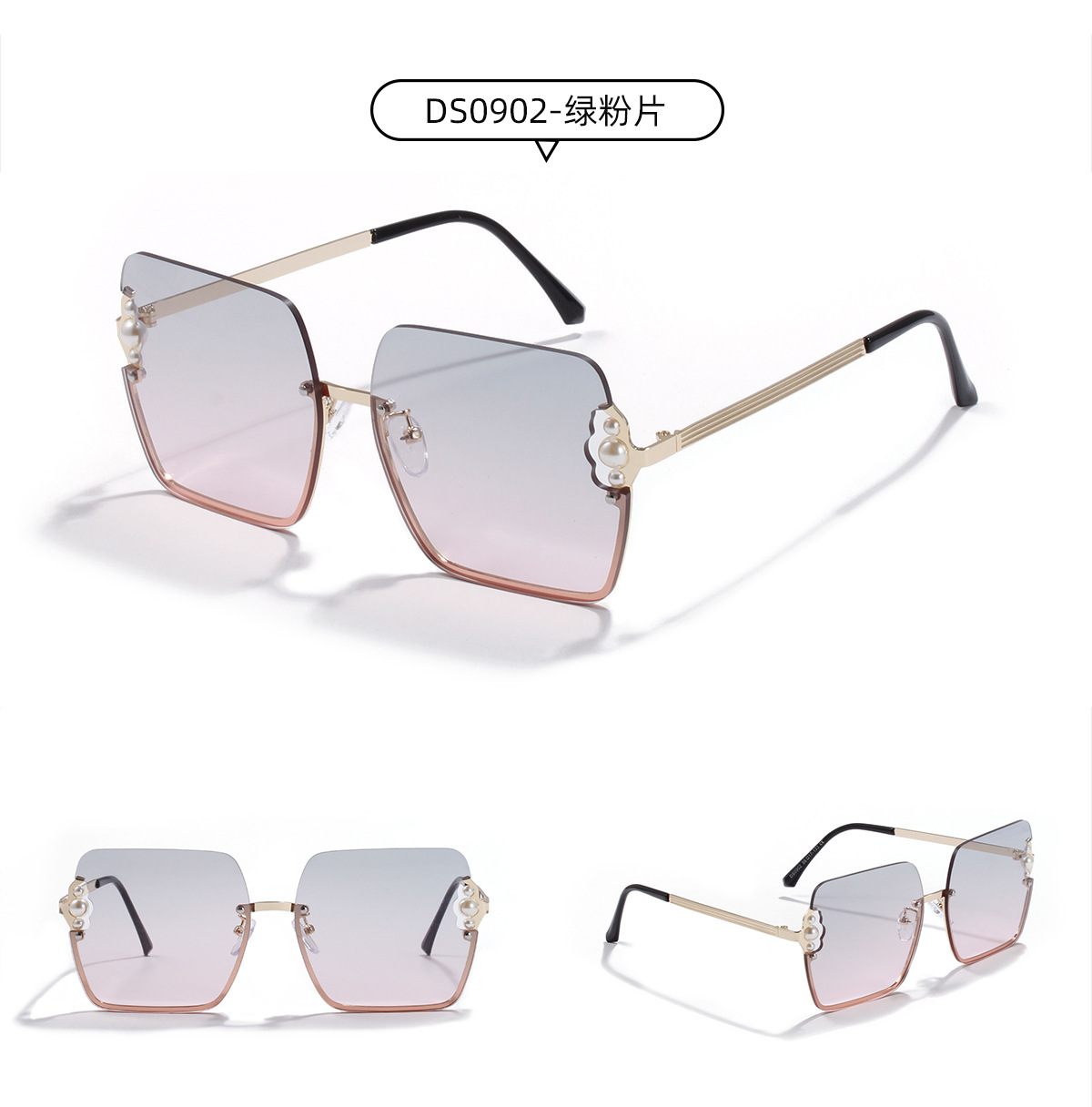 Square Pearl Metal Sunglasses Half Frame Retro Sunglasses Wholesale display picture 2