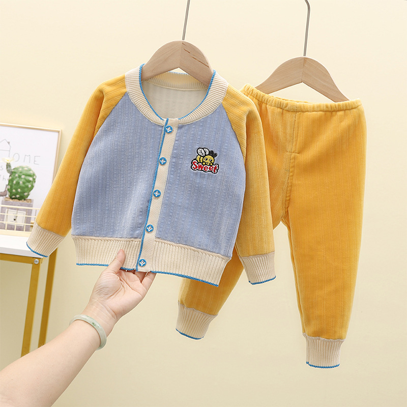 Children Set New winter 1-3 baby Plush keep warm suit men and women Cartoon Long sleeve Cardigan coat