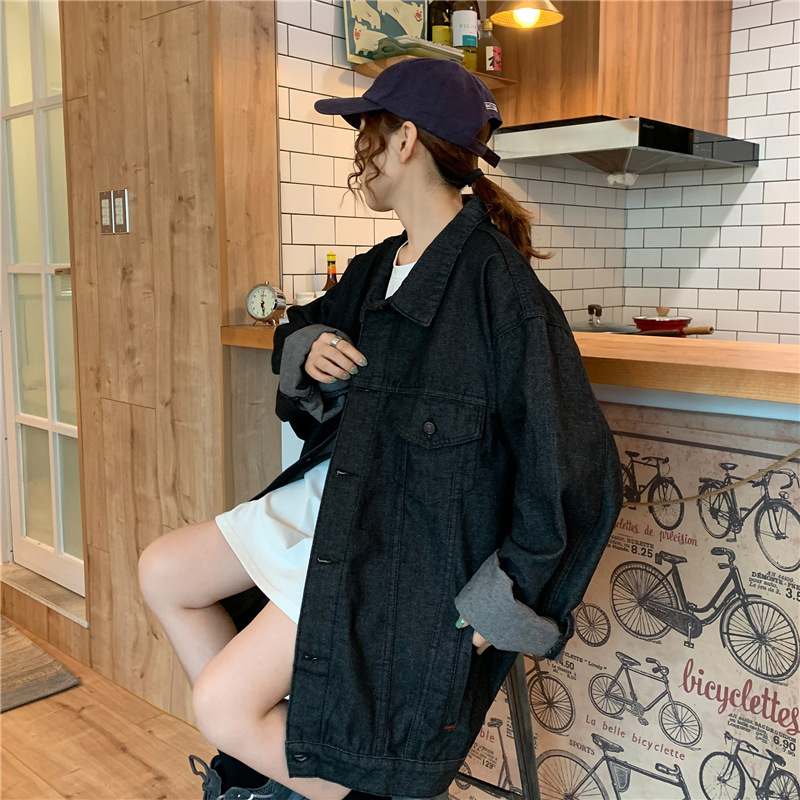 Neuheiten Frühjahr/Herbst 2022: Trendige, lockere Oversize-Jeansjacke im BF-Style mit langen Ärmeln im Retro-Look für Damen_voghion.com