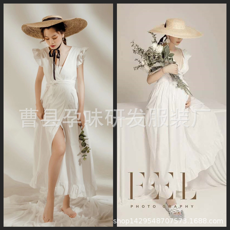 Pregnant women's wedding dress photo studio theme photography photo clothing pregnant women's studio clothing mommy gauze skirt art photography