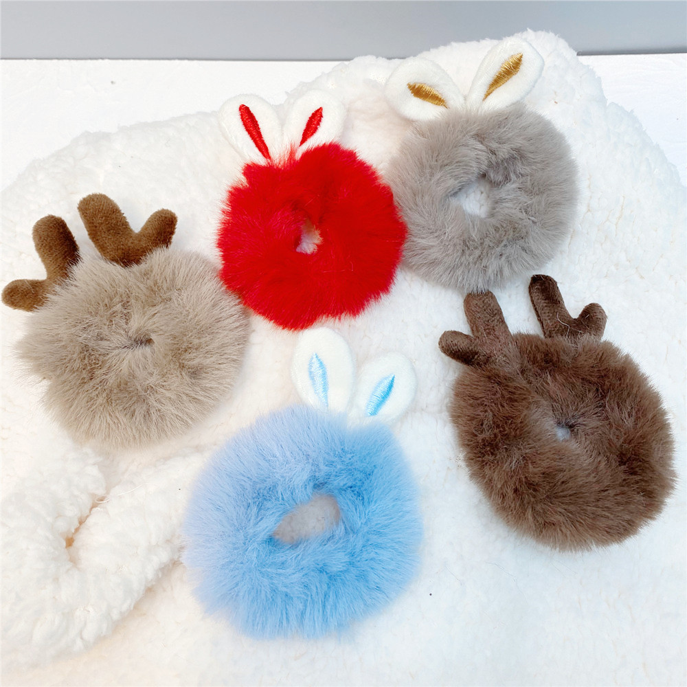 New  Plush Bunny Ear Hair Tie Cute Rabbit Fur Hair Ring display picture 20