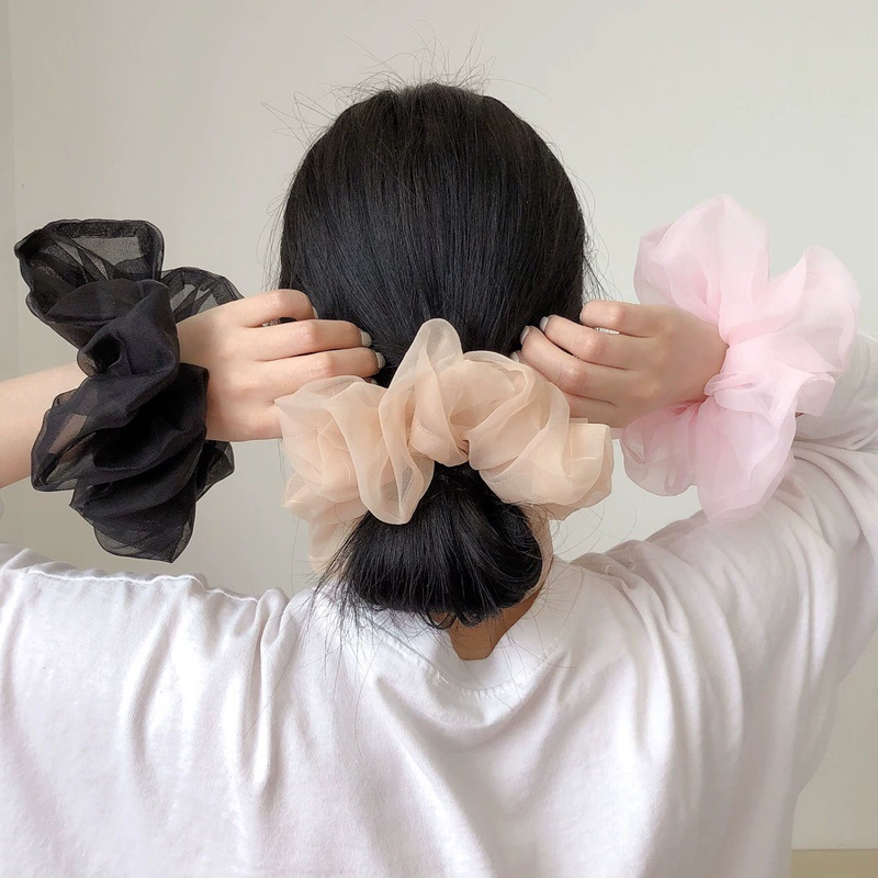 2022 Summer Organza Scrunchies Women Elastic Hair Band Korean Elegant Ponytail Holder Rubber Tie Band Hair Accessories Wholesale hair clips for long hair