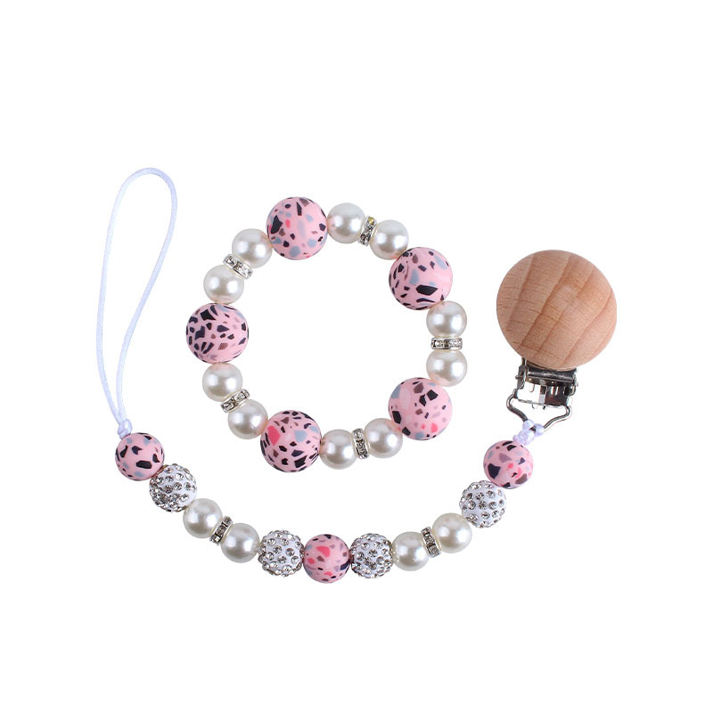 Nuevo bebé haya chupete clip bebé creativo leopardo perlas de gel mordedor gel pulsera chupete cadena anti-cadena